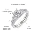 Detailed dimension diagram of 925 sterling silver princess cut moissanite ring set - US Size 4.5 / Ring Set Combo (R3-0178)