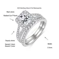 Especificaciones técnicas del set de anillos de compromiso de plata S925 y moissanita - Talla US 4.5 / Estilo Apilable Corte Radiant / Juego de 1.0+0.74ct