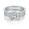 Elegante anillo de moissanita de 6,5 mm talla princesa en plata S925 y oro blanco - US 5 / Juego de Anillos Apilables (R3-0174)