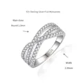 Detailed macro view of 925 silver infinity cross ring with moissanite pavé stones - US Size 4.5 / 0.51ct/With GRA Certificate Gift Box
