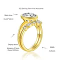 Elegante conjunto de anillos de plata 925 bañada en oro 18k con moissanita de 8x10mm - Talla US 5 / Juego de anillos
