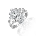 Elegant 925 silver stackable ring set featuring a large oval moissanite and halo stones - US 5 / Star Moon Stacking Ring And Guard Ring (2ct) / With GRA Certificate