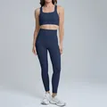 Ensemble de yoga bleu marine respirant avec leggings taille haute et brassière - S / Haut Et Bas / Soutien-gorge de sport + Leggings / Bleu marine