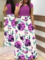 Elegant short-sleeve maxi dress with vibrant purple floral print on a white skirt - S / Dress (8899) / Purple