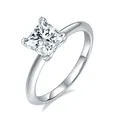Elegante anillo de plata con moissanita de 1ct corte princesa para compromiso de mujer - Talla US 4.5 / Corte Princesa (RM1038) / 1.2 Quilates / Plateado