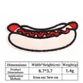 Detailed product dimensions and application info for the hot dog embroidery patch. - Hotdog Style (T735)