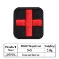 Specification chart for red cross embroidered clothing patch including size weight and application - Red Cross Style (T737)