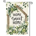 Detailansicht einer Gartenfahne mit Aquarellblumen und 'Home Sweet Home' Aufdruck - Künstlerische Schrift Floral Home Sweet Home Stil (239) / 30x45cm (Doppelseitiger Druck)