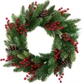 Christmas wreath with artificial pine needles, realistic pine cones and vibrant red berries - Pine Needle Berry Style / 45cm Pack (OPP Bag)