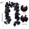 Halloween 200cm black maple leaf garland featuring red berries for autumn decor - 26 Heads Black Maple Leaves with Red Berries / 200cm/1pc