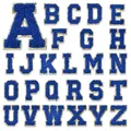 Set of 26 premium blue chenille alphabet patches with sparkling gold glitter borders - Full Set of 26 Letters / Set of 26