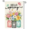 Ακουαρέλα φλοράλ σημαία κήπου Hello Spring για διακόσμηση εξωτερικού χώρου αυλής - Στυλ Ανοιξιάτικα Λουλούδια Γυάλινα Βάζα (222) / 30x45cm (Εκτύπωση διπλής όψης)