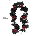 Ghirlanda di Halloween da 200 cm con foglie di acero nere e rose rosse artificiali - 26 Teste Foglie di Acero Nere con Rose Rosse / 200cm/1pc