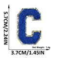 Blue chenille letter C patch with gold glitter border, adhesive back for DIY clothing - Letter C