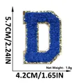 Blue chenille letter D iron-on patch with gold glitter border for DIY clothing decoration - Letter D