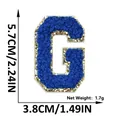 Blue chenille alphabet letter G patch with gold glitter border for DIY clothing decoration - Letter G