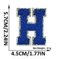 Blue chenille letter H embroidery patch with gold glitter border and self-adhesive back - Letter H