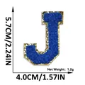 Blue chenille letter J patch with gold glitter border, 5.7cm height self-adhesive DIY sticker - Letter J