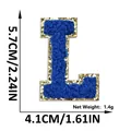 Blue chenille letter L embroidery patch with gold glitter border and adhesive back - Letter L