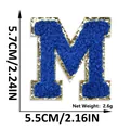 Blue chenille letter M embroidery patch with gold sequin border for DIY decor - Letter M