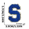 Blue chenille letter S embroidery patch with gold glitter border, size 5.7cm by 3.9cm - Letter S
