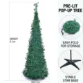 Árbol de Navidad plegable tipo lápiz de 2,1 m con luces LED y soporte muy estable - Estilo Plegable de 2.1m / Verde (Con Luces)