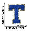 Blue chenille embroidery letter T patch with gold glitter border for DIY crafts - Letter T