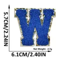 Blue chenille embroidery letter W patch with elegant gold glitter border decoration - Letter W
