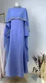 Elegant lavender blue long dress set featuring a rhinestone beaded cape overlay design - XS / Set (DM1854) / Blue