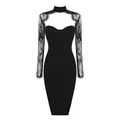 Elegant black lace long sleeve bodycon dress with choker neck and cut-out detail - XS / Dresses / Black