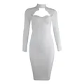 Sexy white lace bandage midi dress featuring a choker neck and sweetheart bustier - XS / Dresses / White