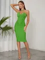 Elegant sleeveless lime green bandage midi dress featuring a sexy cross halter neckline - S / Dresses / Green