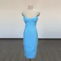 Elegant light blue sleeveless bodycon bandage dress shown on a professional mannequin - L / Dresses / Sky Blue
