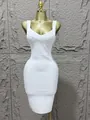Elegant white sleeveless bodycon bandage dress with a deep V-neckline for party wear - XS / Dresses / White