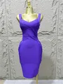 Elegant purple sleeveless bandage bodycon dress featuring a low cut neckline for parties - Purple Blue