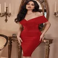 Elegant red off-the-shoulder bandage dress for cocktail parties and evening events - XS / Dresses / Red