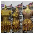 Dazzling gold sequined performance mini dress for stage shows and birthday parties - Dresses / Gold