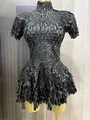 Sexy sparkling black sequined performance mini dress for stage and birthday parties - Dresses / Black