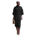 Black high-neck cable knit midi dress with textured popcorn stitch detail on model - S / Dresses / Black
