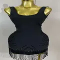 Elegante abito attillato nero da sera con strass scintillanti e dettagli in frange - Taglia S / Vestiti / Nero
