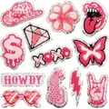 Assorted pink chenille towel embroidery patches for clothing and bag decoration - Assorted Style Set / Set of 12