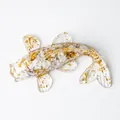 Elegant handcrafted resin koi fish ornament with embedded white stones and gold foil - Koi Fish Ornament (White Turquoise) / Approx. 6*3.5cm / White