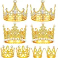 Detailed view of assorted gold alloy crowns with sparkling crystals and white pearls. - Set 2 (4 Crown Combination) / Gold