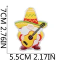 Embroidered Mexican festival gnome patch with sombrero and guitar measuring 7cm by 5.5cm - Sombrero Guitar Gnome Style (C16MZ-12-01) / 7x5.5cm