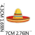 Detailansicht eines mexikanischen Sombrero-Hut-Stickflickens zum Aufbügeln, Maße 4,3x7 cm - Gelber Mexikanischer Sombrero (C16MZ-11-06)