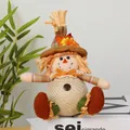 Detailed view of handmade scarecrow doll for Thanksgiving and harvest home decor - Style C (Plaid Scarecrow Hat Orange Bow)