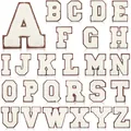 Full set of 26 cream white chenille letter patches with coffee brown borders - Coffee Base Creamy White Letters / Set of 26