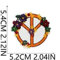 Detail view of a floral peace sign embroidered iron-on patch for clothing decoration. - Retro Peace Floral Circle (X30YJ-102-14)