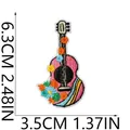 Detailed view of a colorful floral guitar embroidery patch with size dimensions - Floral Guitar (X30YJ-075-19)