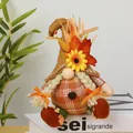 Autumn harvest gnome plush doll with sunflower and maple leaf details for home decor - Style B (Linen Hat Large Nose Braids)